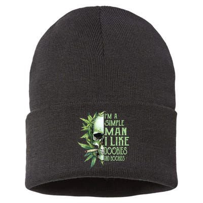 IM A Simple Man I Like Doobies And Boobies Skull Weed Sustainable Knit Beanie