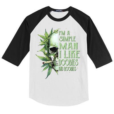 IM A Simple Man I Like Doobies And Boobies Skull Weed Kids Colorblock Raglan Jersey
