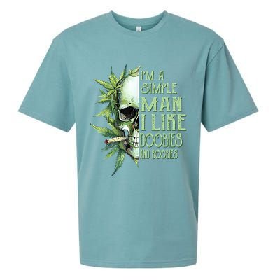 IM A Simple Man I Like Doobies And Boobies Skull Weed Sueded Cloud Jersey T-Shirt