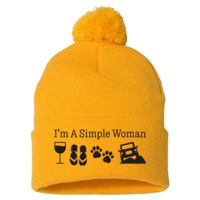 Im A Simple Woman Love Wine Flip Flops Dog Pom Pom 12in Knit Beanie