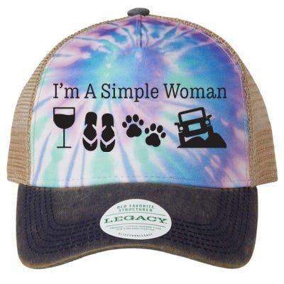 Im A Simple Woman Love Wine Flip Flops Dog Legacy Tie Dye Trucker Hat