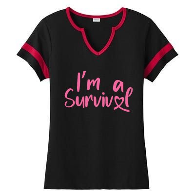 I'm A Survivor Cancer, Pink Ribbon, Breast Cancer Ladies Halftime Notch Neck Tee