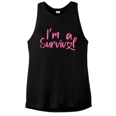 I'm A Survivor Cancer, Pink Ribbon, Breast Cancer Ladies PosiCharge Tri-Blend Wicking Tank