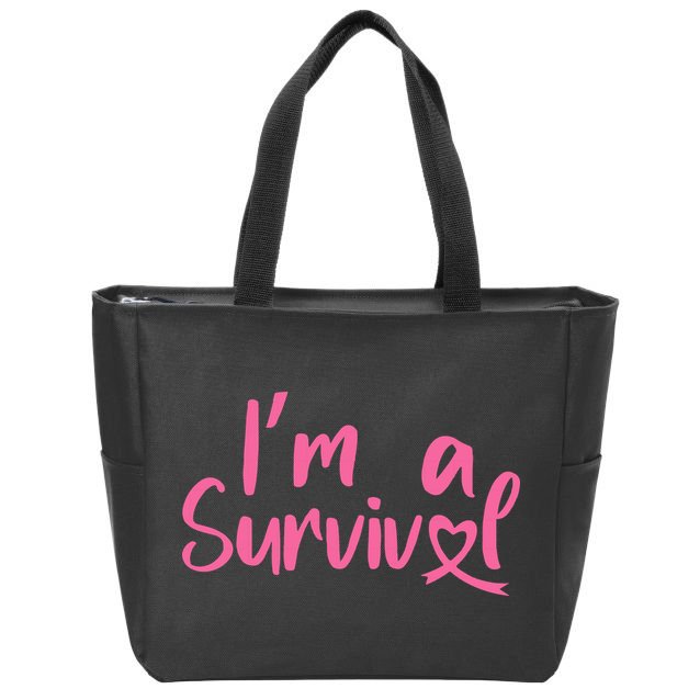 I'm A Survivor Cancer, Pink Ribbon, Breast Cancer Zip Tote Bag