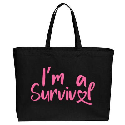 I'm A Survivor Cancer, Pink Ribbon, Breast Cancer Cotton Canvas Jumbo Tote