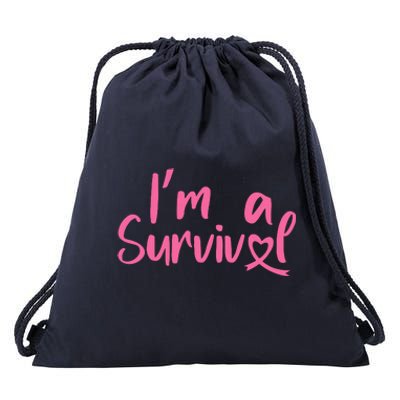 I'm A Survivor Cancer, Pink Ribbon, Breast Cancer Drawstring Bag