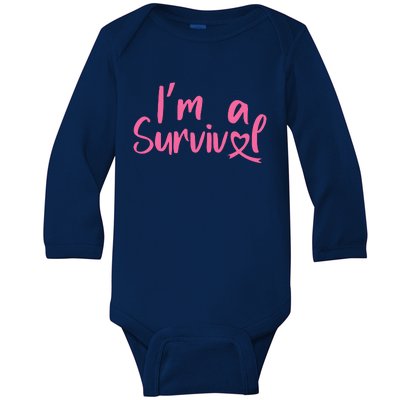 I'm A Survivor Cancer, Pink Ribbon, Breast Cancer Baby Long Sleeve Bodysuit