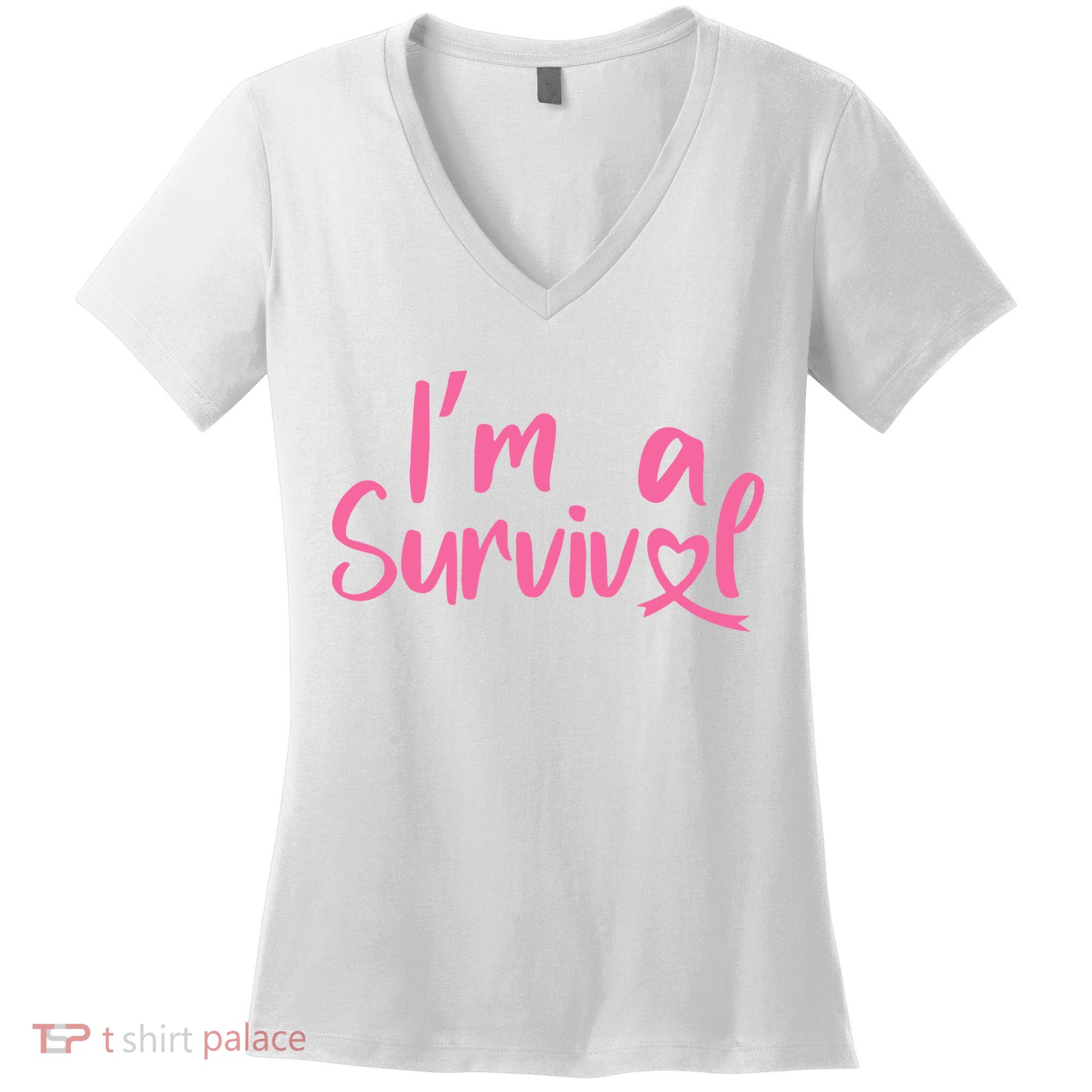 I'm A Survivor Cancer, Pink Ribbon, Breast Cancer Women's V-Neck T-Shirt