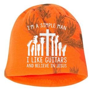 Im A Simple Man I Like Guitars And Believe In Jesus Kati - Camo Knit Beanie