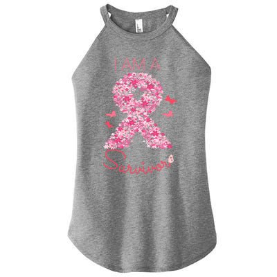 I'm A Survivor Floral Ribbon Butterfly Cancer Awareness Gift Women’s Perfect Tri Rocker Tank