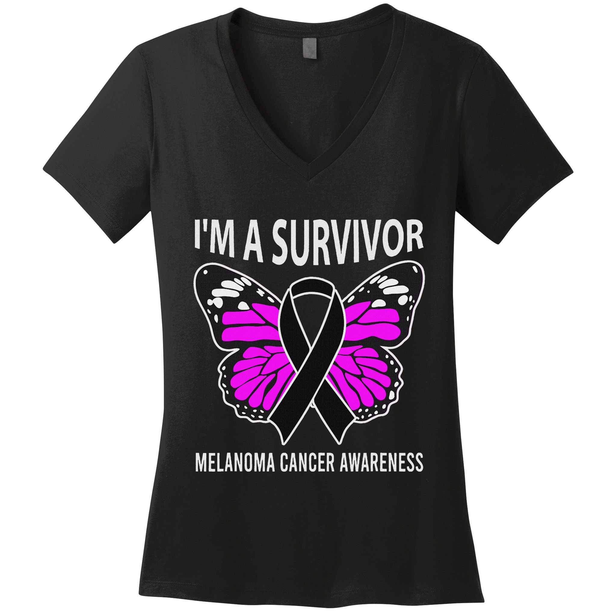 Im A Survivor Melanoma Skin Cancer Awareness Women's V-Neck T-Shirt