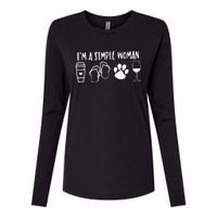 I'm A Simple Woman Coffee Flip Flops Dog Wine Womens Cotton Relaxed Long Sleeve T-Shirt