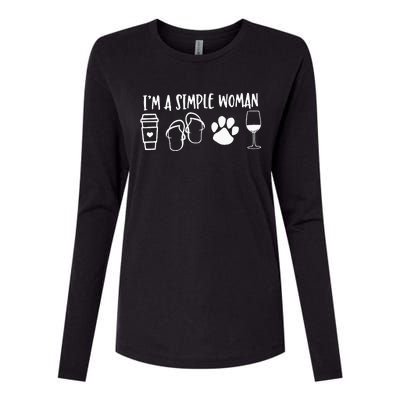 I'm A Simple Woman Coffee Flip Flops Dog Wine Womens Cotton Relaxed Long Sleeve T-Shirt