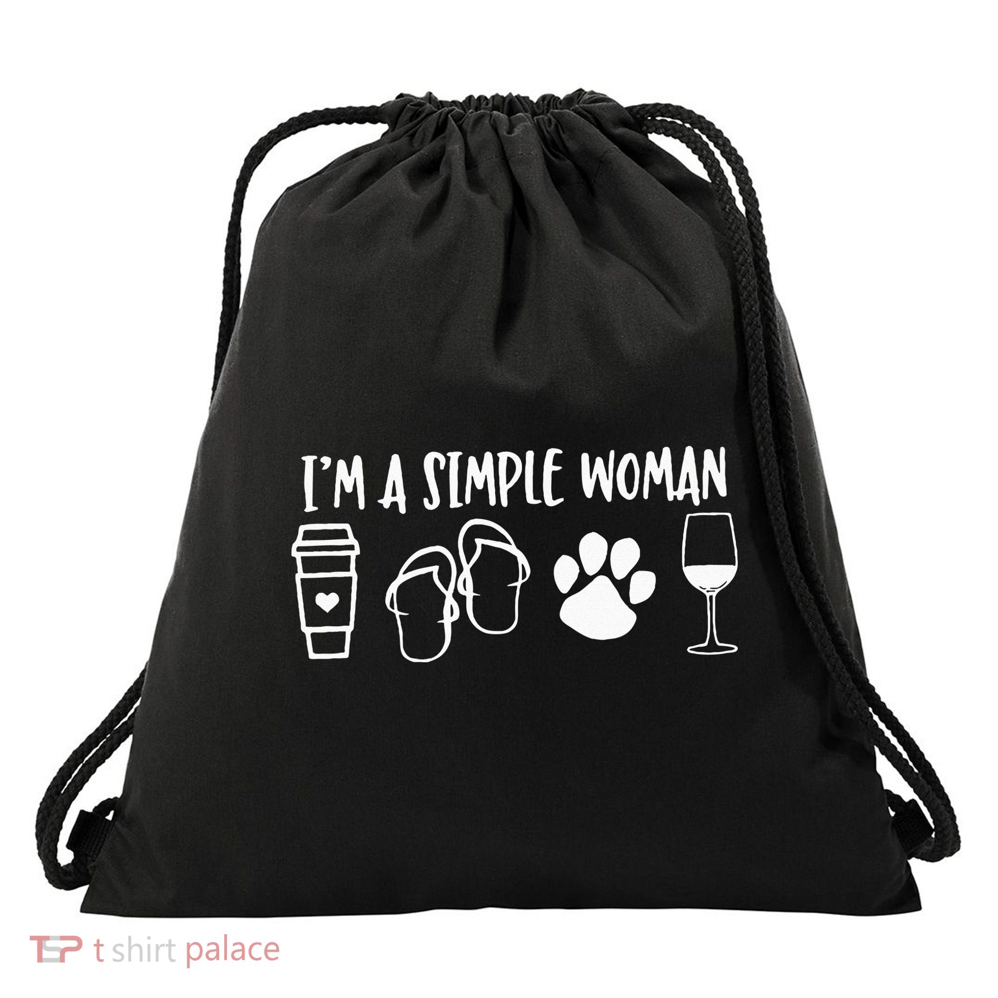 I'm A Simple Woman Coffee Flip Flops Dog Wine Drawstring Bag