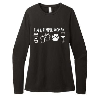 I'm A Simple Woman Coffee Flip Flops Dog Wine Womens CVC Long Sleeve Shirt