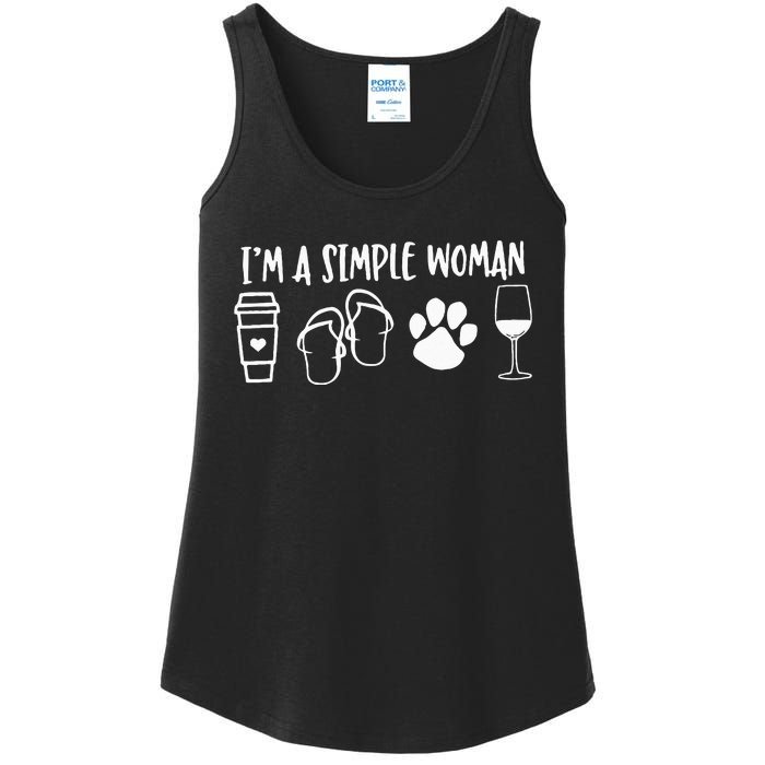 I'm A Simple Woman Coffee Flip Flops Dog Wine Ladies Essential Tank