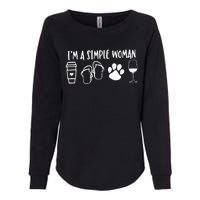 I'm A Simple Woman Coffee Flip Flops Dog Wine Womens California Wash Sweatshirt