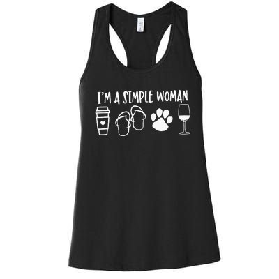 I'm A Simple Woman Coffee Flip Flops Dog Wine Women's Racerback Tank