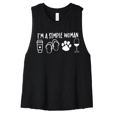 I'm A Simple Woman Coffee Flip Flops Dog Wine Women's Racerback Cropped Tank