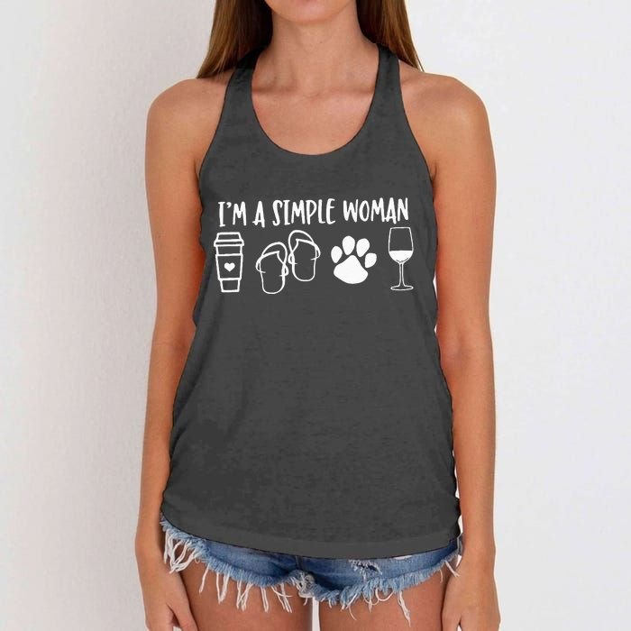 I'm A Simple Woman Coffee Flip Flops Dog Wine Women's Knotted Racerback Tank