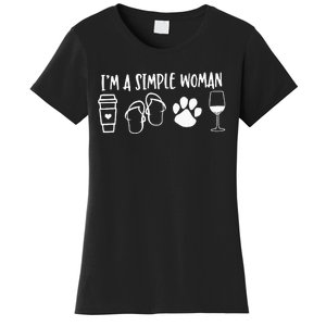 I'm A Simple Woman Coffee Flip Flops Dog Wine Women's T-Shirt