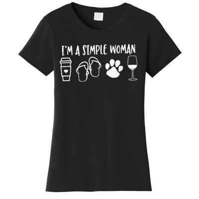 I'm A Simple Woman Coffee Flip Flops Dog Wine Women's T-Shirt