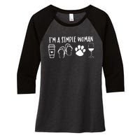 I'm A Simple Woman Coffee Flip Flops Dog Wine Women's Tri-Blend 3/4-Sleeve Raglan Shirt