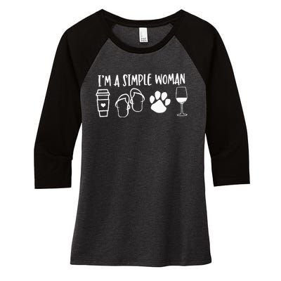 I'm A Simple Woman Coffee Flip Flops Dog Wine Women's Tri-Blend 3/4-Sleeve Raglan Shirt