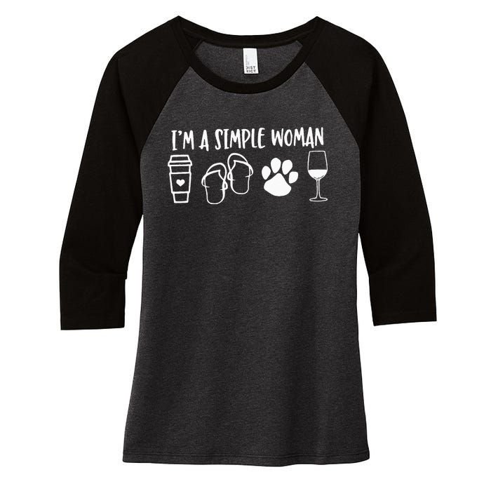 I'm A Simple Woman Coffee Flip Flops Dog Wine Women's Tri-Blend 3/4-Sleeve Raglan Shirt