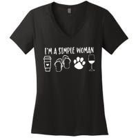 I'm A Simple Woman Coffee Flip Flops Dog Wine Women's V-Neck T-Shirt