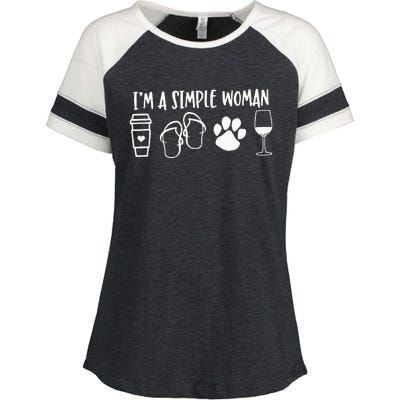 I'm A Simple Woman Coffee Flip Flops Dog Wine Enza Ladies Jersey Colorblock Tee