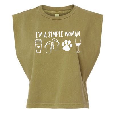 I'm A Simple Woman Coffee Flip Flops Dog Wine Garment-Dyed Women's Muscle Tee