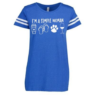 I'm A Simple Woman Coffee Flip Flops Dog Wine Enza Ladies Jersey Football T-Shirt