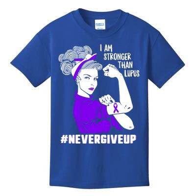 I Am Stronger Than Lupus #Nevergiveup Lupus Awareness Ribbon Cute Gift Kids T-Shirt