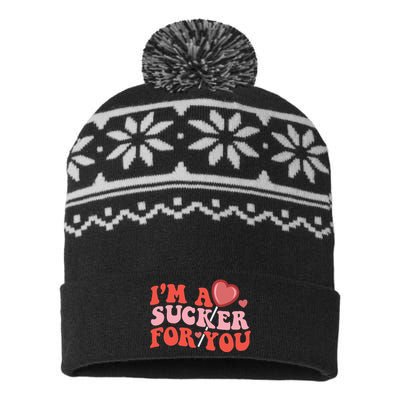 I'm A Sucker For You Happy Valentine's Groovy Retro Couple USA-Made Snowflake Beanie