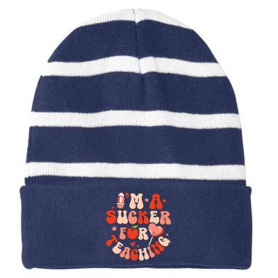 IM A Sucker For Teaching Teacher Valentine Striped Beanie with Solid Band