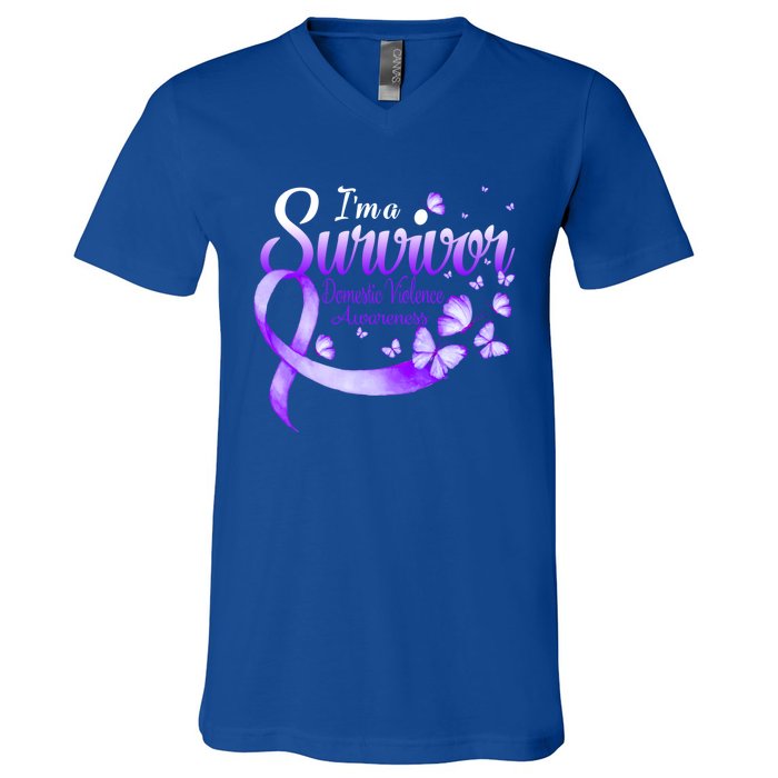 I'm A Survivor Domestic Violence Awareness Butterfly Gift V-Neck T-Shirt