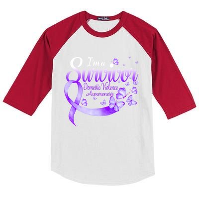 I'm A Survivor Domestic Violence Awareness Butterfly Gift Kids Colorblock Raglan Jersey