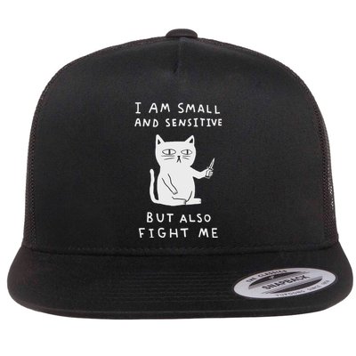 I Am Small And Sensitive But Also Fight Me Cat Flat Bill Trucker Hat