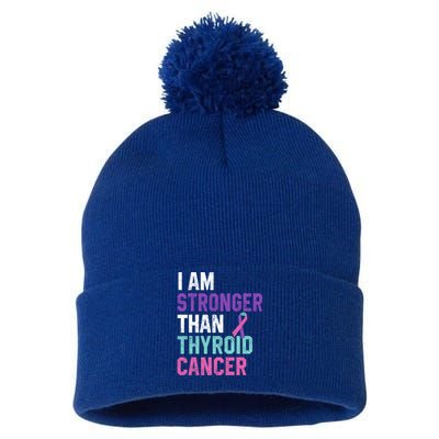 I Am Stronger Than Thyroid Cancer Survivor Awareness Gift Pom Pom 12in Knit Beanie