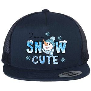 I Am Snow Cute Christmas Winter Snow In Knit Cap And Scarf Cool Gift Flat Bill Trucker Hat