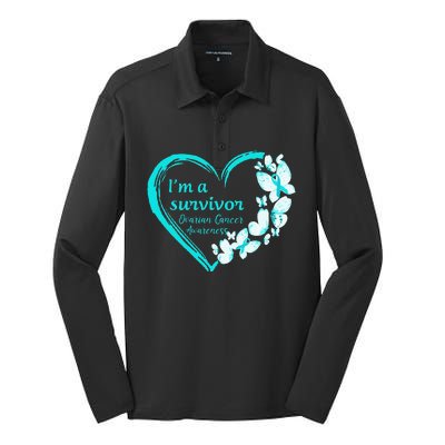 I'm A Survivor Butterfly Ovarian Cancer Awareness Warrior Silk Touch Performance Long Sleeve Polo