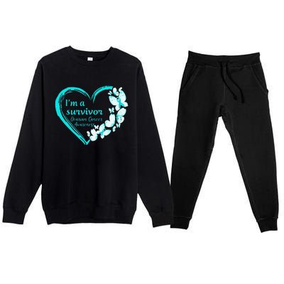 I'm A Survivor Butterfly Ovarian Cancer Awareness Warrior Premium Crewneck Sweatsuit Set