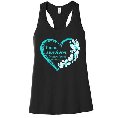 I'm A Survivor Butterfly Ovarian Cancer Awareness Warrior Women's Racerback Tank