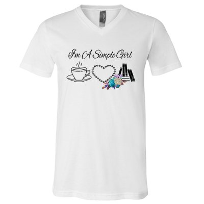 Im A Simple Coffee Cat Book Watercolor Flowers Gift V-Neck T-Shirt