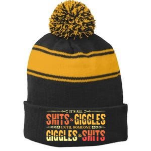 ItS All Shits And Giggles Sarcastic Funny Adult Humor Meme Tank Top Stripe Pom Pom Beanie