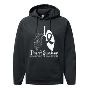 Im A Survivor Lung Cancer Awareness Month White Ribbon Performance Fleece Hoodie