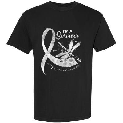 Im A Survivor Lung Cancer Dragonfly White Ribbon Garment-Dyed Heavyweight T-Shirt