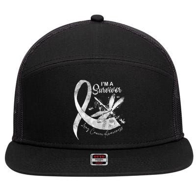 Im A Survivor Lung Cancer Dragonfly White Ribbon 7 Panel Mesh Trucker Snapback Hat