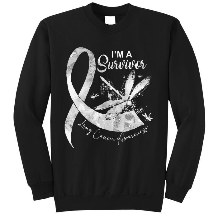 Im A Survivor Lung Cancer Dragonfly White Ribbon Sweatshirt